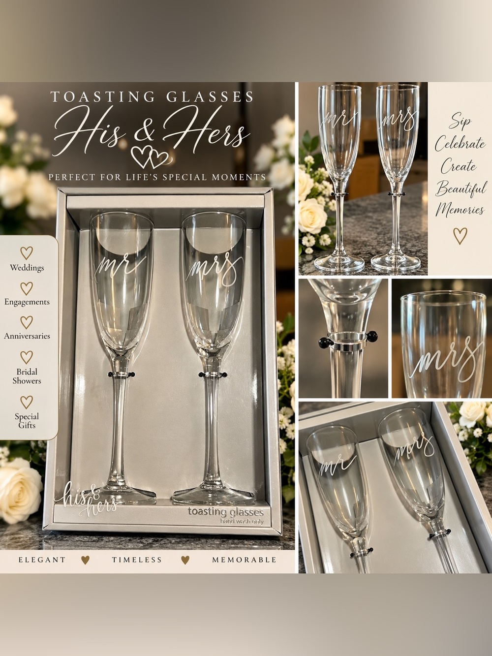 His & Hers Toasting Champagne Flutes - Clear Glass (Set of 2)